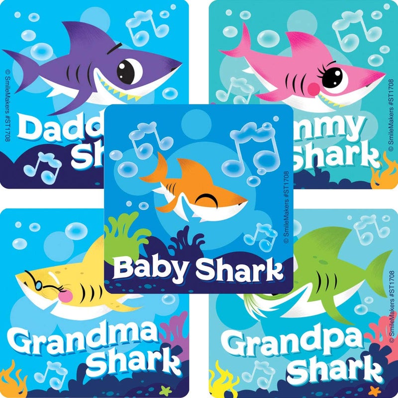SmileMakers Baby Shark Stickers - Prizes and Incentives - 100 per Pack